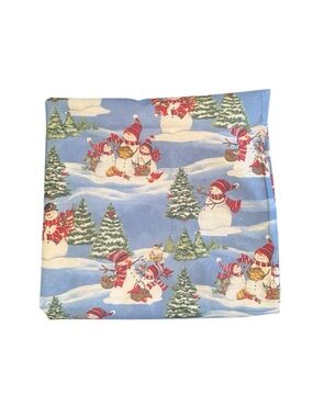 Christmas Holiday Fabric Crafting DIY Snowman Scene Cartoon Cotton Fabric Blue